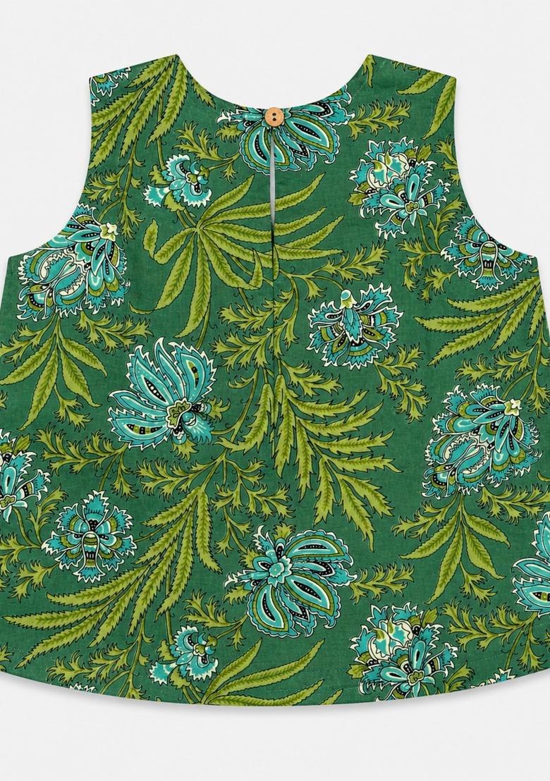 Olive Green Printed Cotton Sets And Suits For Girls - Indya