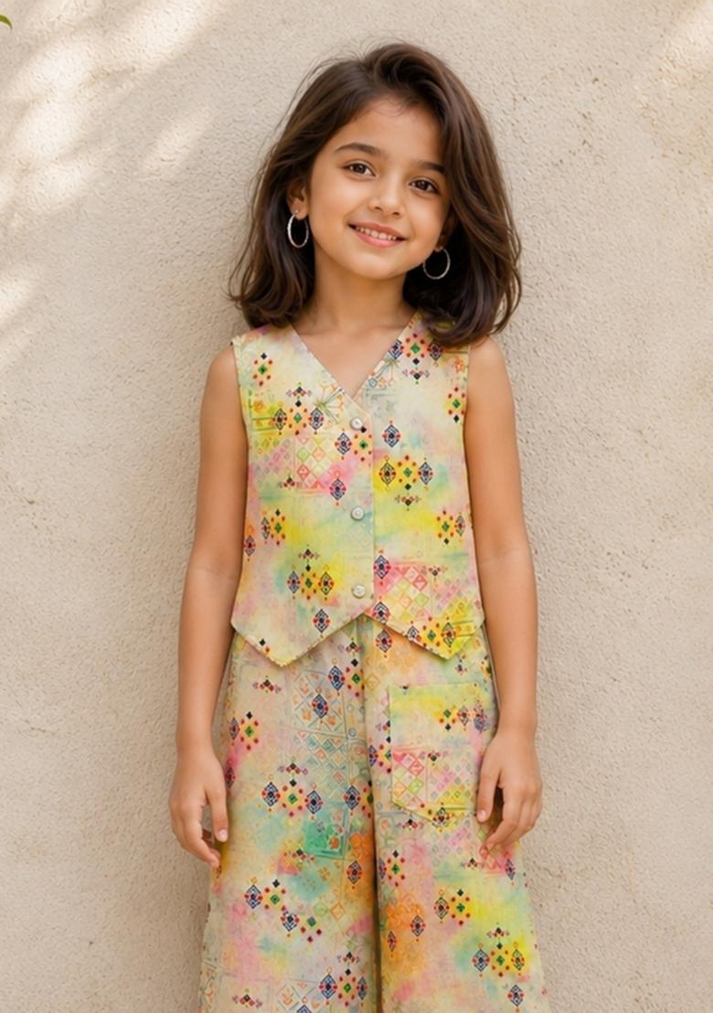 Multicolor Printed Polyester Sets And Suits For Girls - Indya