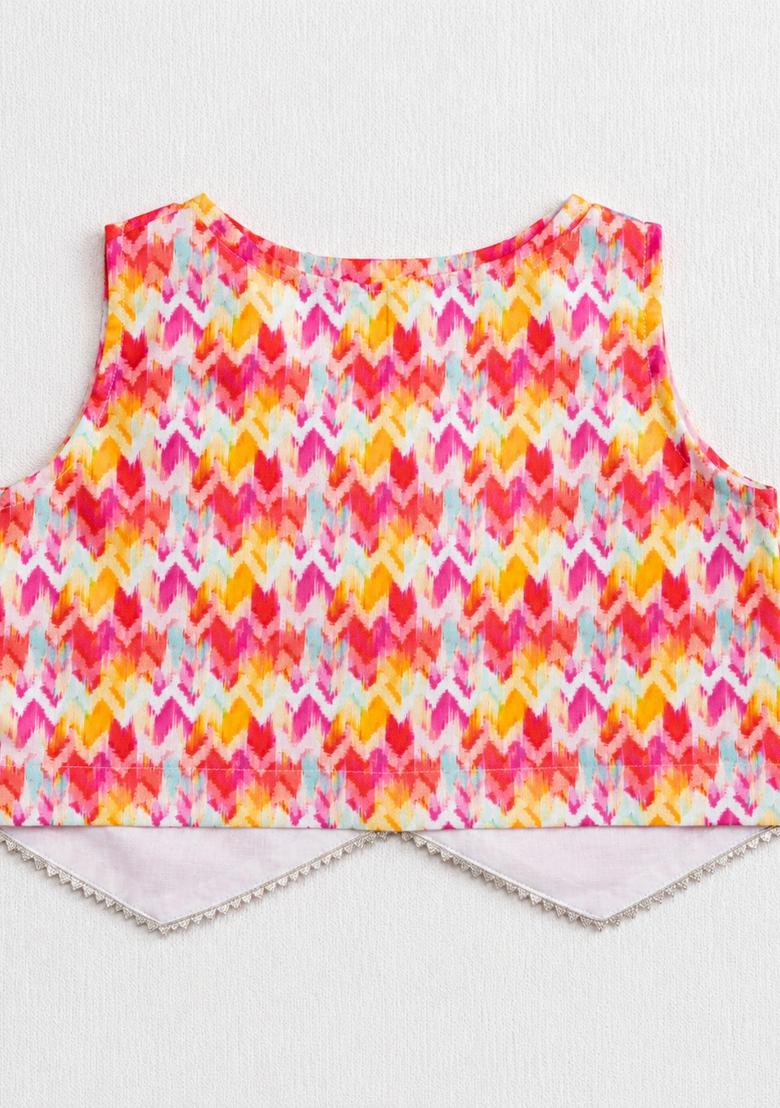 Orange Printed Polyester Sets And Suits For Girls - Indya