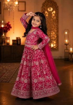 Pink Embroidered Georgette Sharara Set For Girls