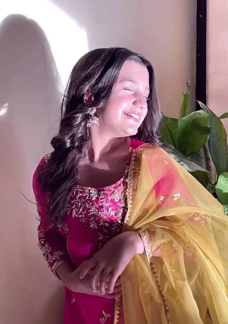 Pink Embroidered Chinon Sharara Set For Girls - Indya