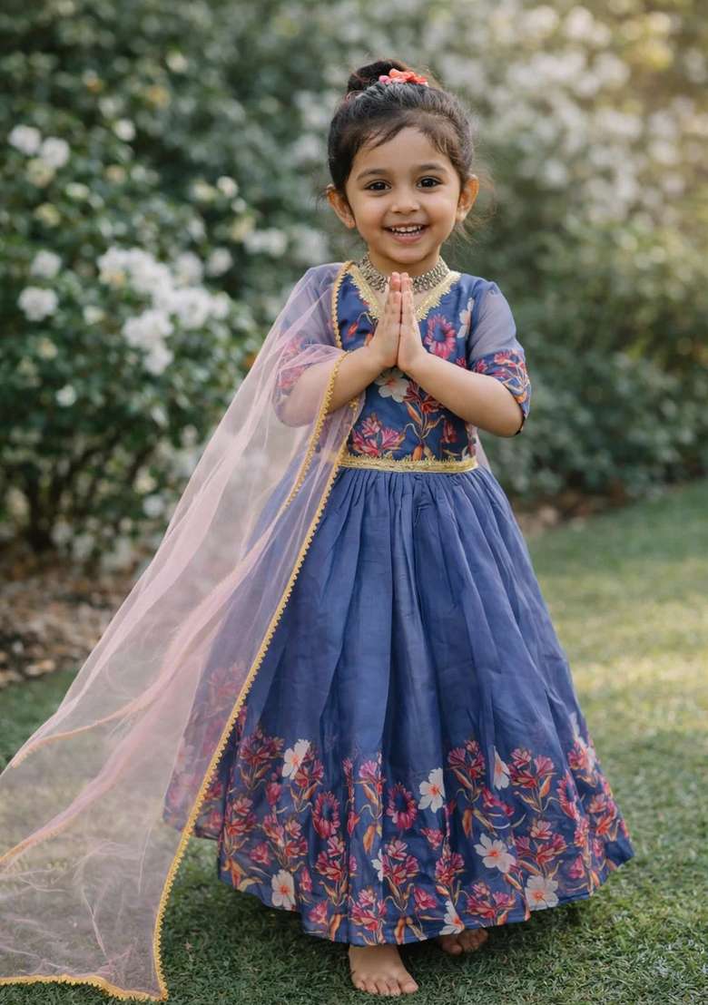 Multicolor Printed Silk Sharara Set For Girls - Indya
