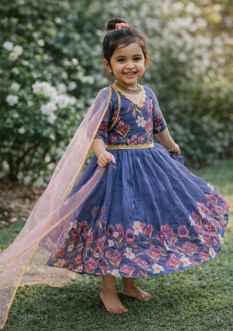 Multicolor Printed Silk Sharara Set For Girls - Indya