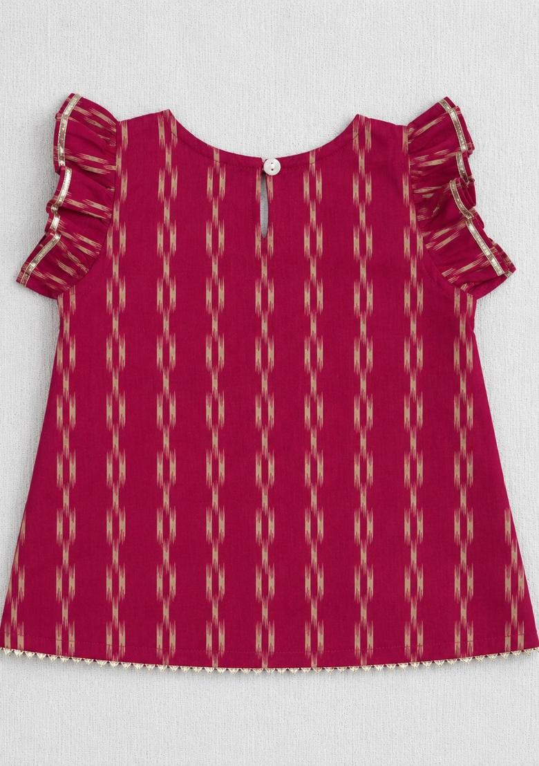Dark Pink Lace Cotton Co Ords Set For Girls - Indya
