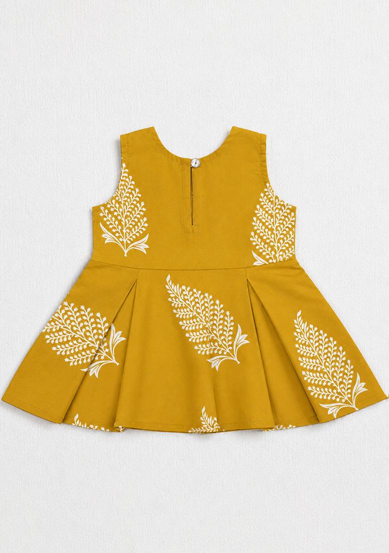 Yellow Floral Print Cotton Palazzo Set For Girls - Indya