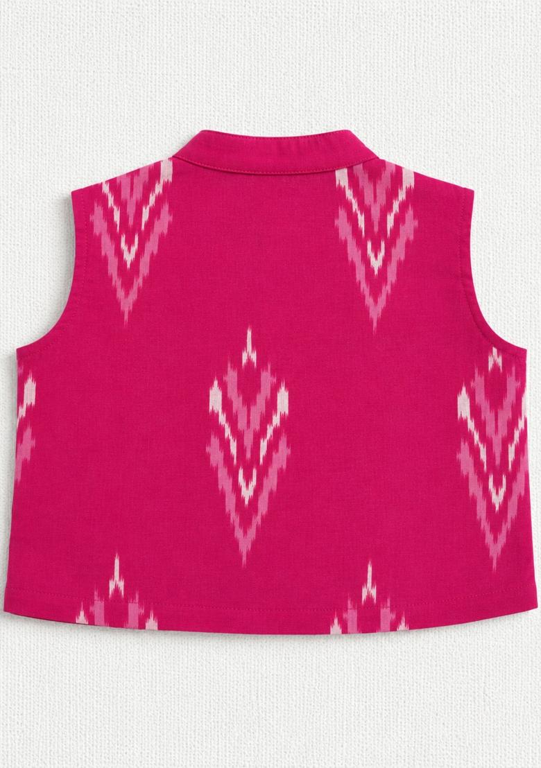 Pink Ikat Cotton Palazzo Set For Girls - Indya