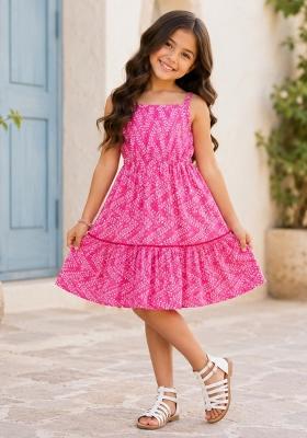 Pink Printed Cotton Dress For Girls
