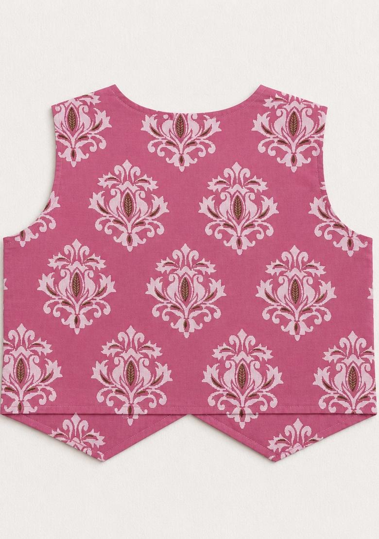 Pink Floral Print Cotton Sets And Suits For Girls - Indya