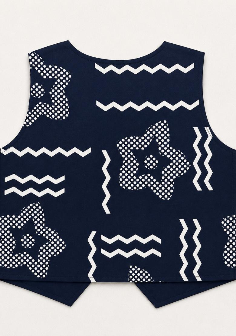 Navy Blue Printed Cotton Sets And Suits For Girls - Indya