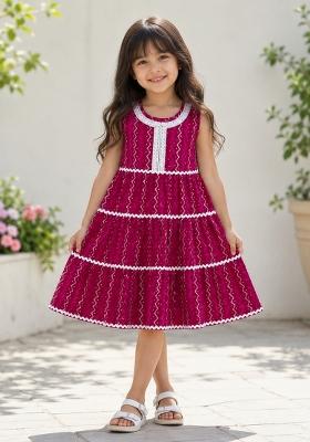 Fuchsia Printed Cotton Dress For Girls