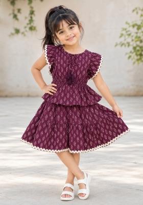 Wine Printed Cotton Sets And Suits For Girls