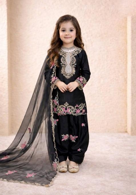 Black Embroidered Crepe Salwar Suits For Girls