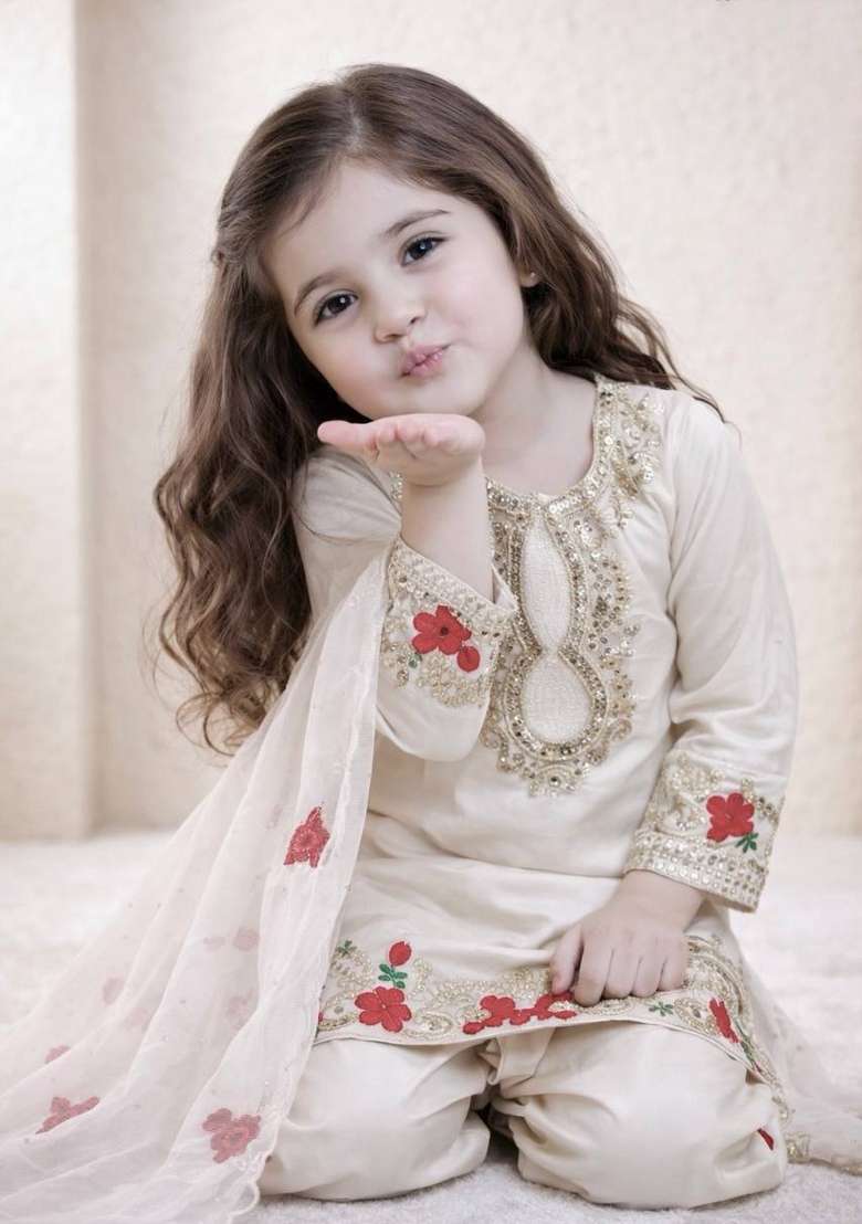 Off White Embroidered Crepe Salwar Suits For Girls - Indya