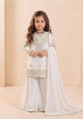 White Embroidered Georgette Salwar Suits For Girls