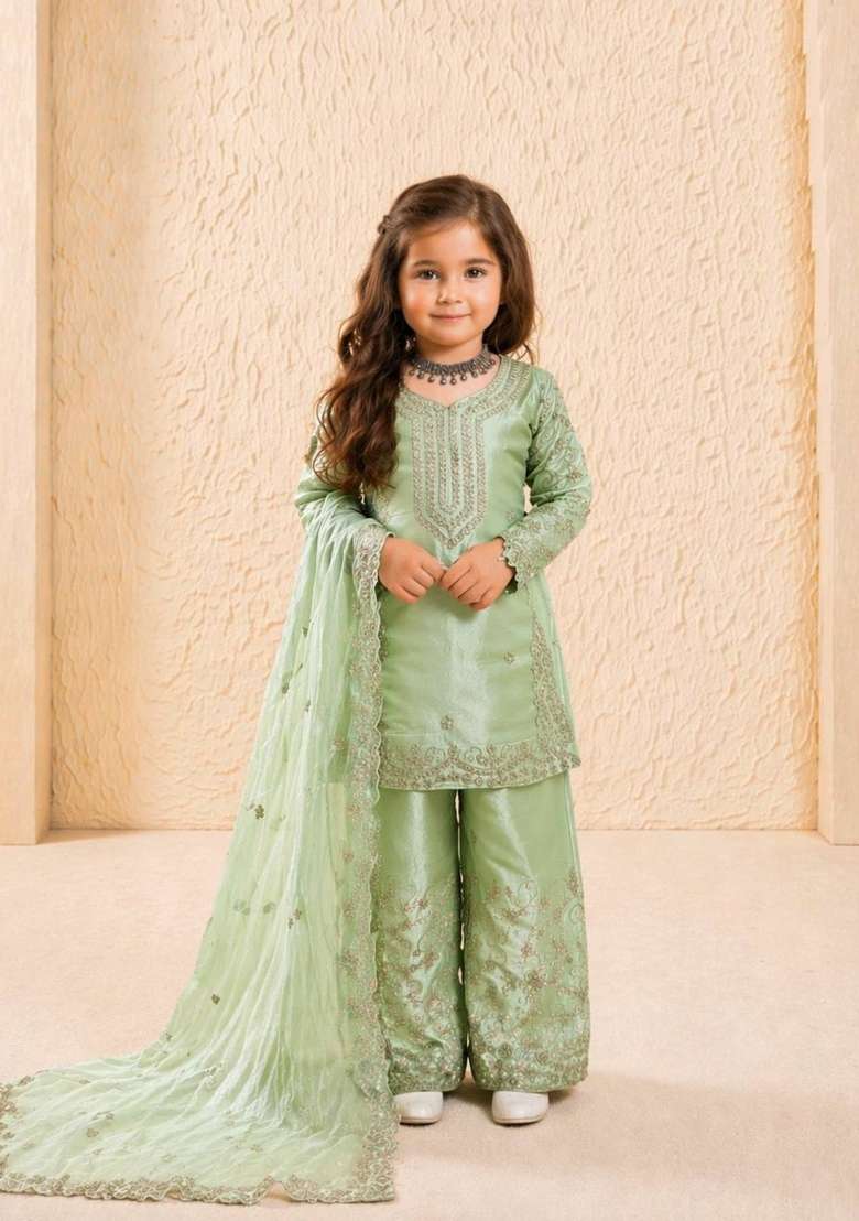 Pista Embroidered Silk Salwar Suits For Girls - Indya