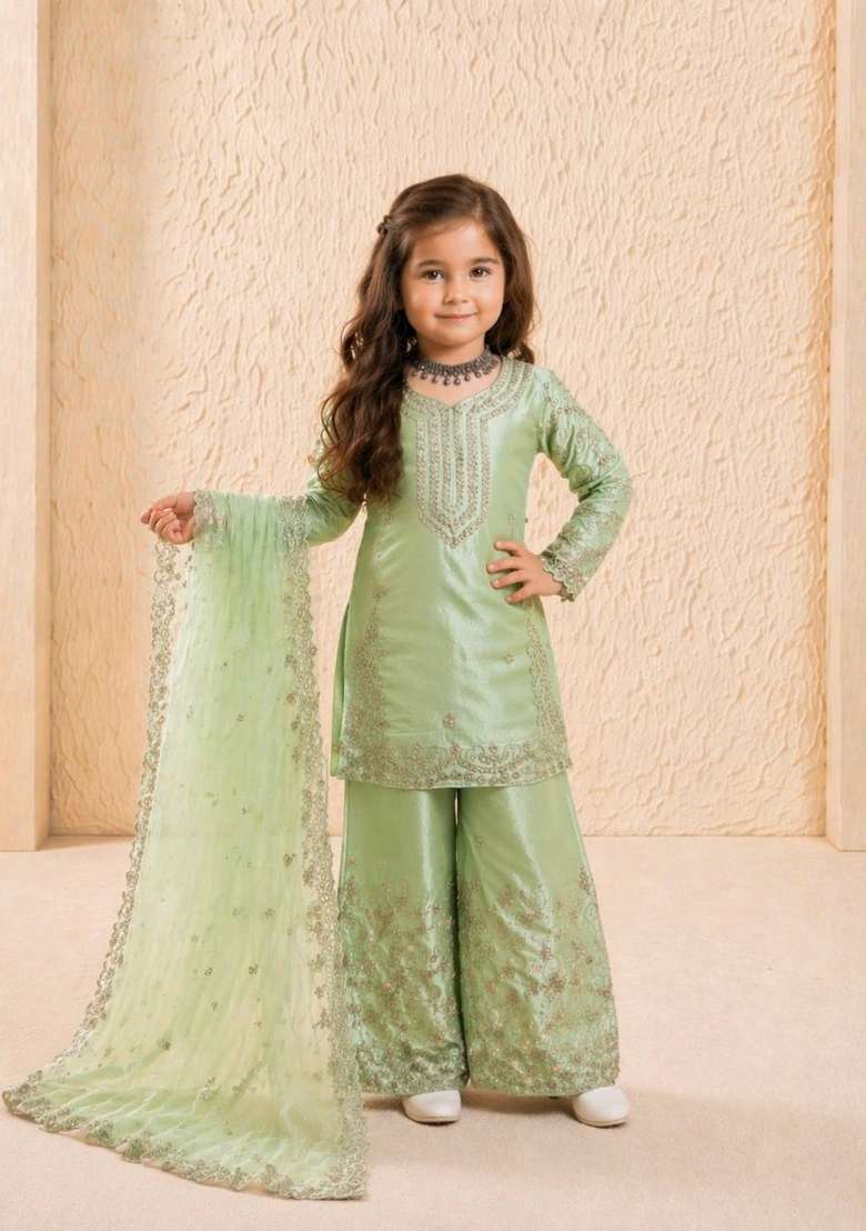 Pista Embroidered Silk Salwar Suits For Girls - Indya