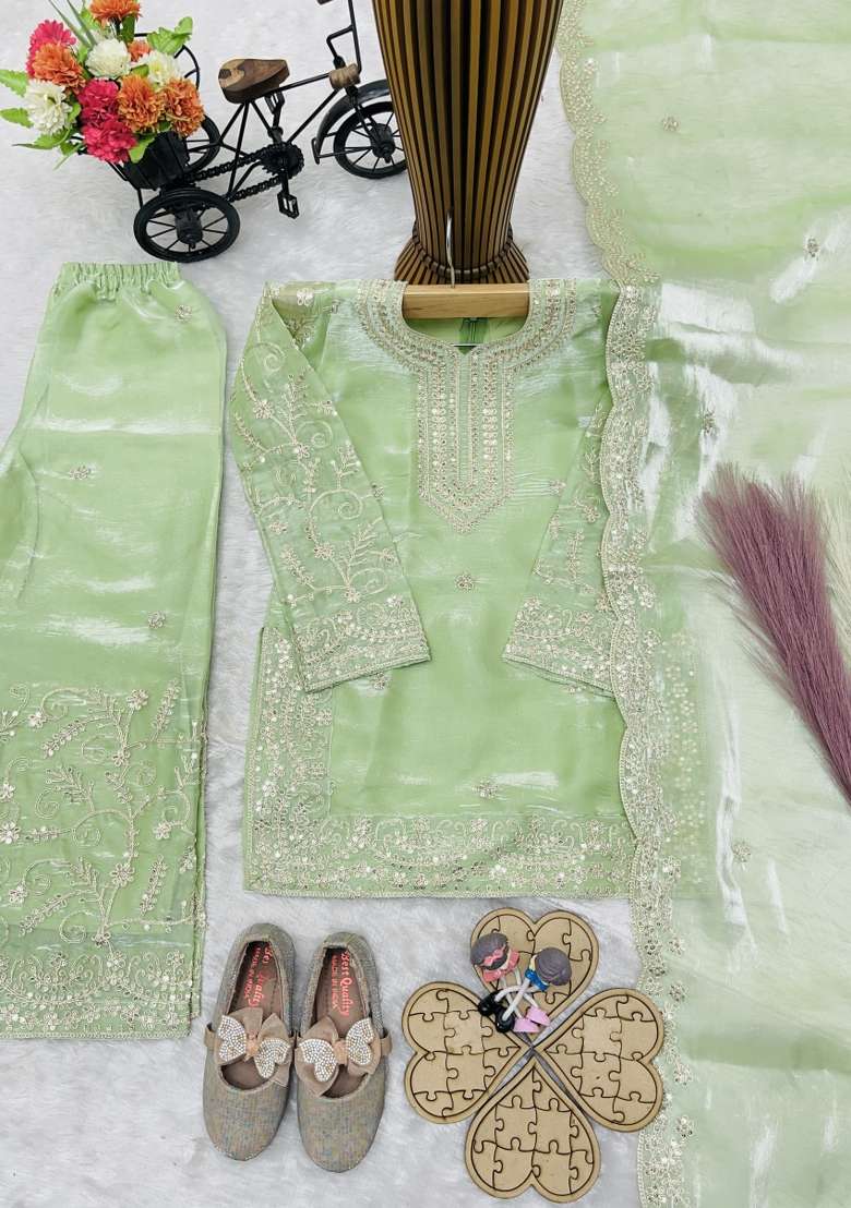 Pista Embroidered Silk Salwar Suits For Girls - Indya