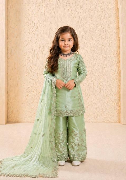 Pista Embroidered Silk Salwar Suits For Girls