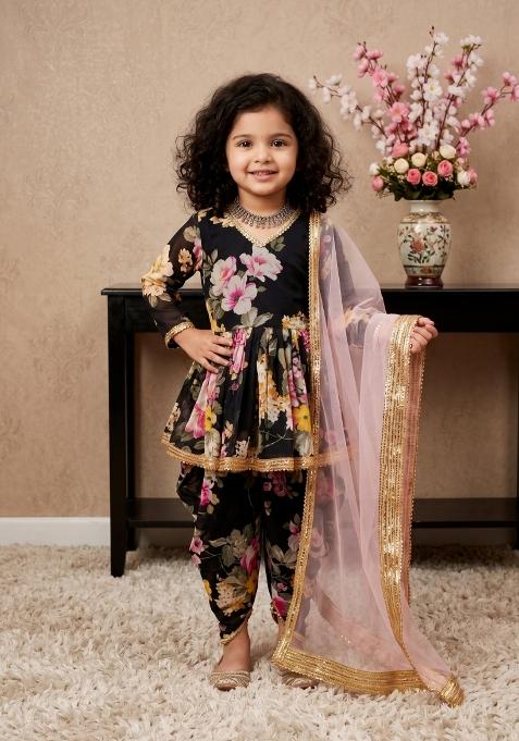 Black Printed Georgette Salwar Suits For Girls