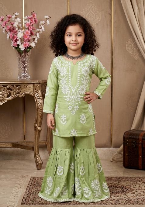 Pista Embroidered Cotton Co Ords Set For Girls