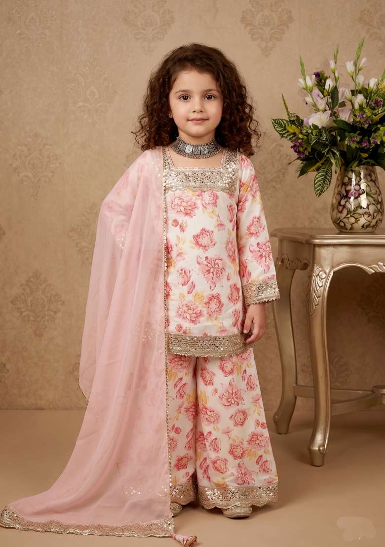 Multicolor Embroidered Chinon Salwar Suits For Girls - Indya