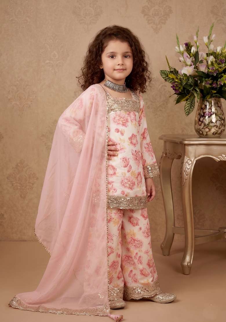 Multicolor Embroidered Chinon Salwar Suits For Girls - Indya