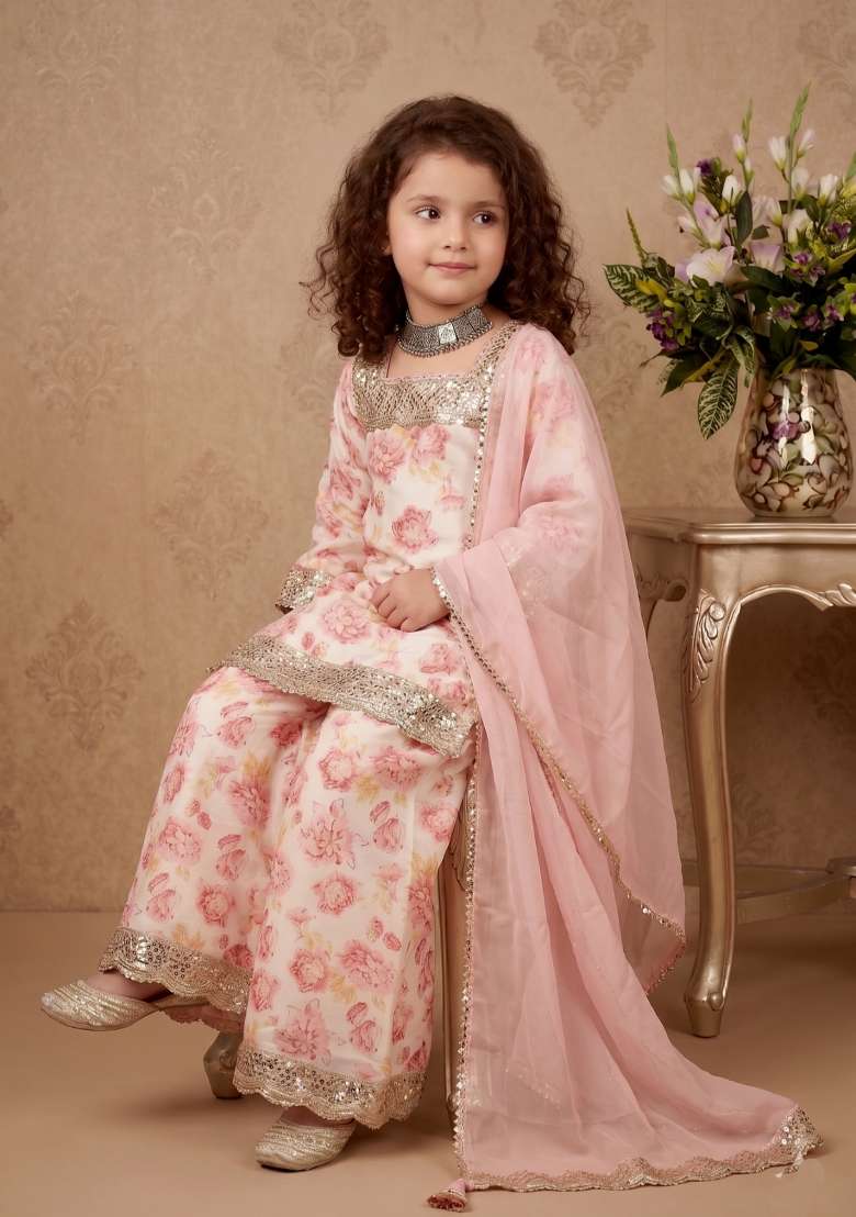 Multicolor Embroidered Chinon Salwar Suits For Girls - Indya
