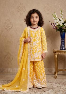 Yellow Embroidered Georgette Salwar Suits For Girls