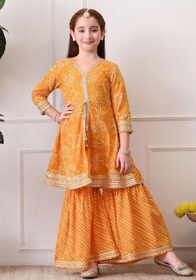 Orange Ethnic Motifs Cotton Sharara Set For Girls