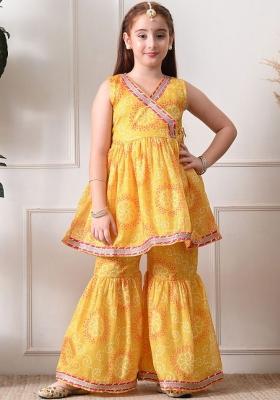 Yellow Ethnic Motifs Polyester Sharara Set For Girls