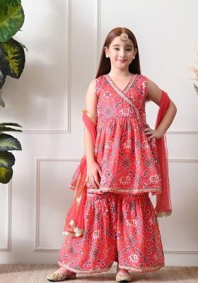 Pink Ethnic Motifs Polyester Sharara Set For Girls