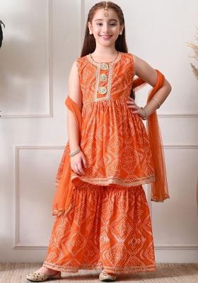 Orange Ethnic Motifs Viscose Sharara Set For Girls