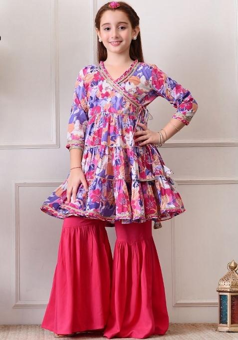 Multicolor Floral Cotton Sharara Set For Girls