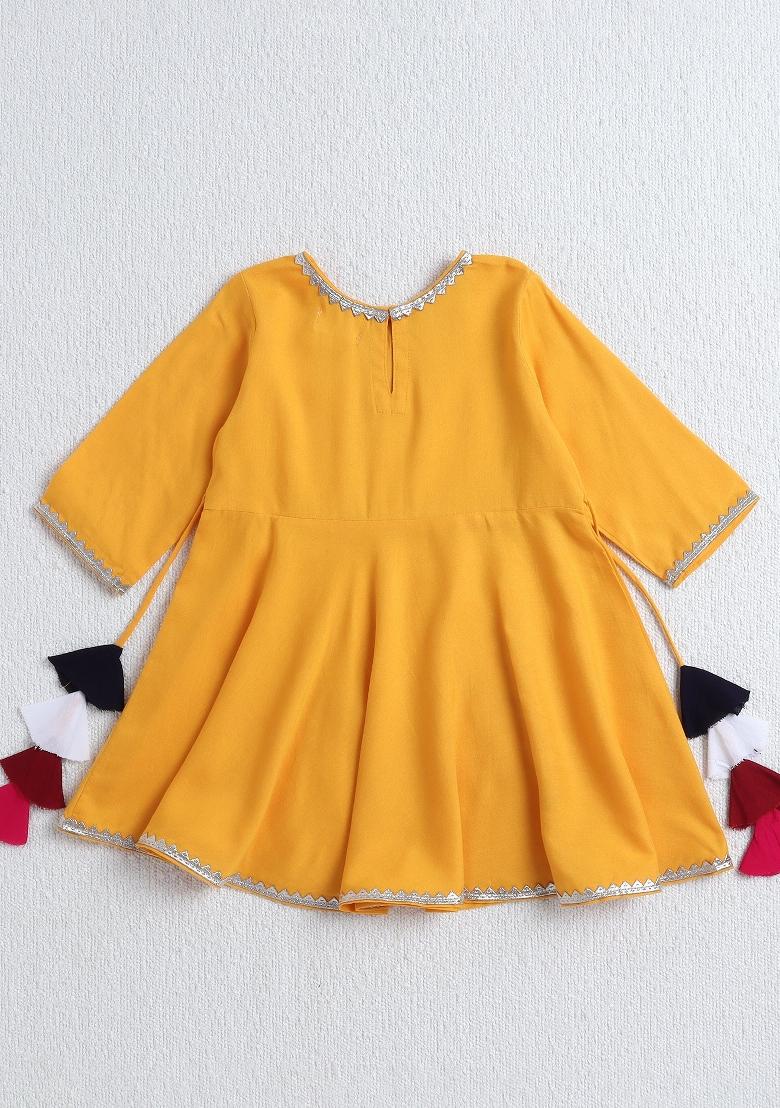 Yellow Solid Rayon Ethnic Set For Girls - Indya