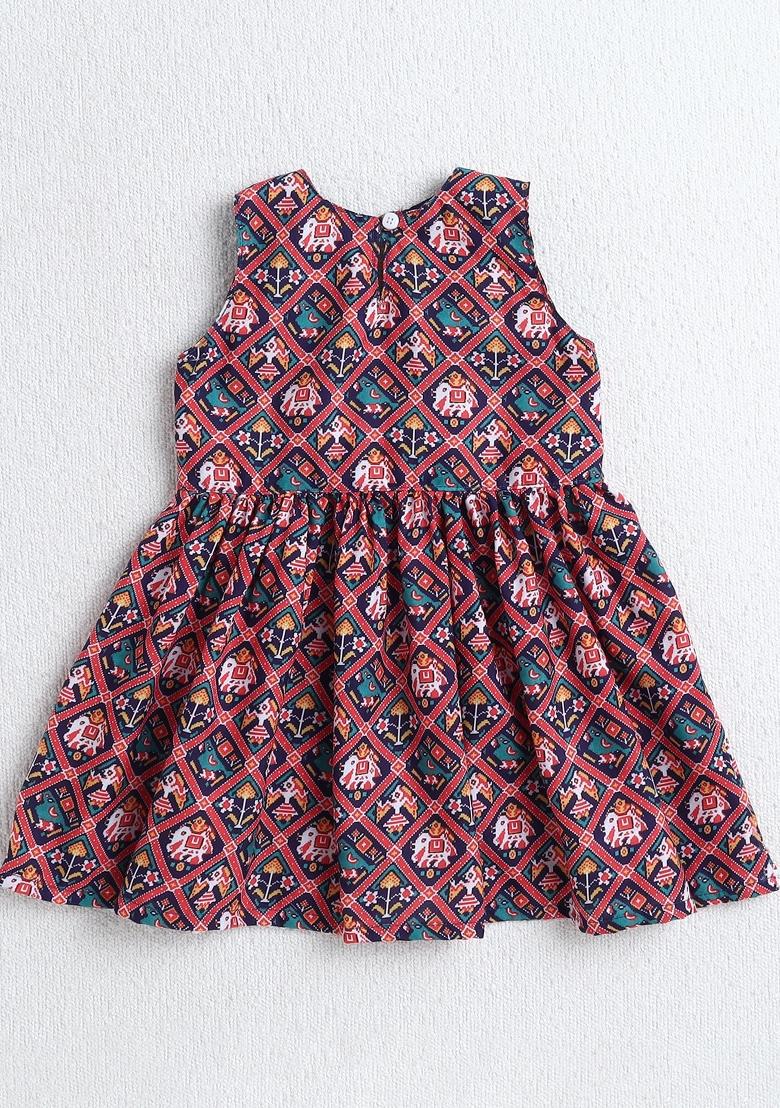 Navy Blue Printed Polyester Ethnic Set For Girls - Indya
