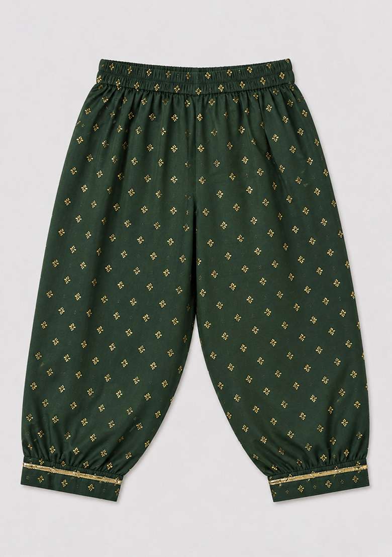 Green Printed Polyester Kurta Pant For Girls - Indya