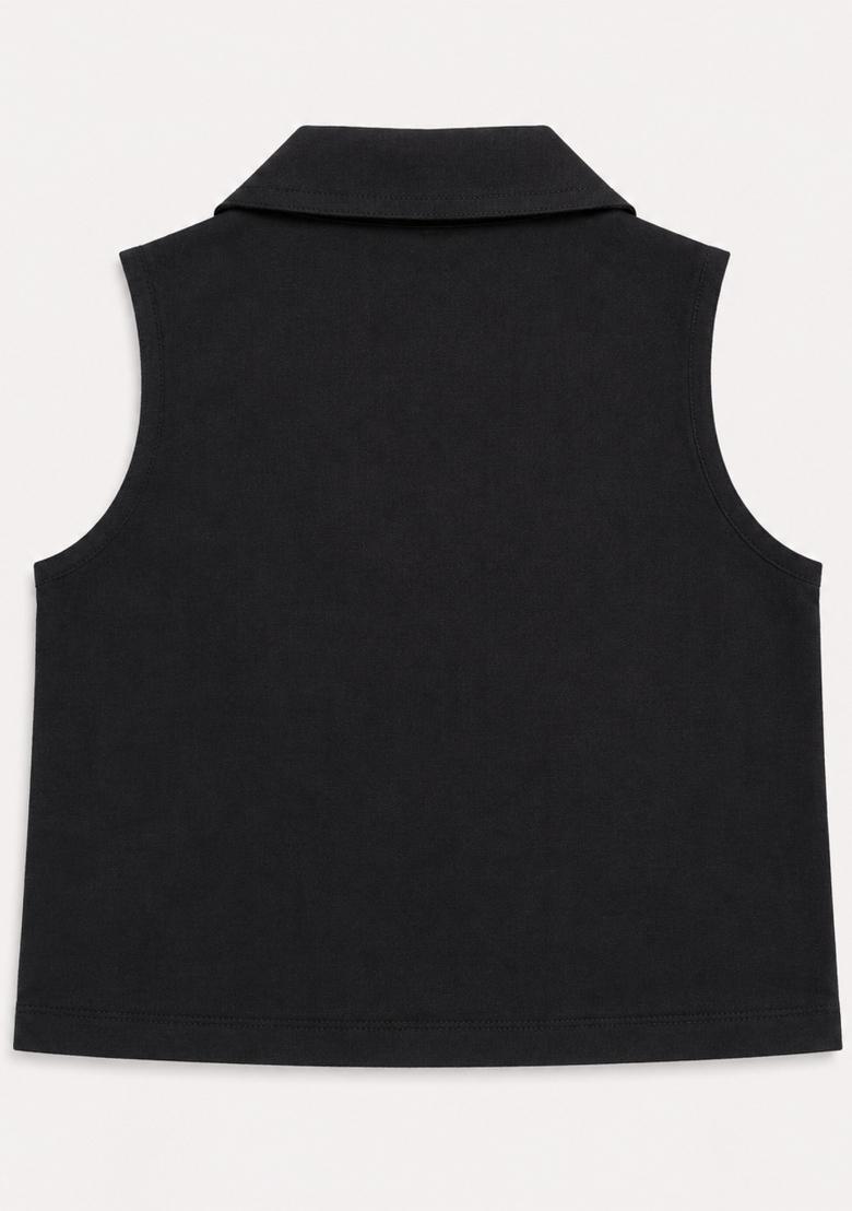 Black Solid Cotton Co-Ord Set For Girls - Indya