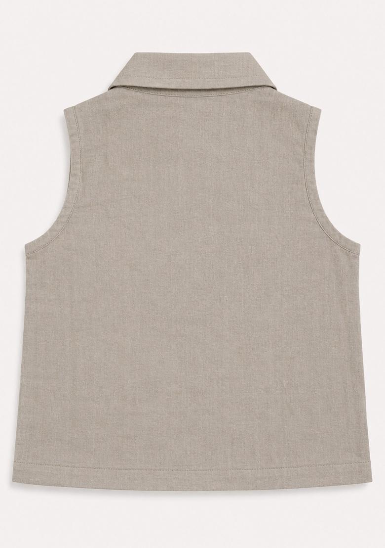 Beige Solid Cotton Co-Ord Set For Girls - Indya