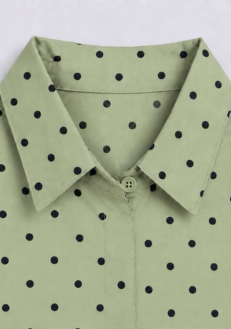 Green Printed Cotton Tops For Girls - Indya