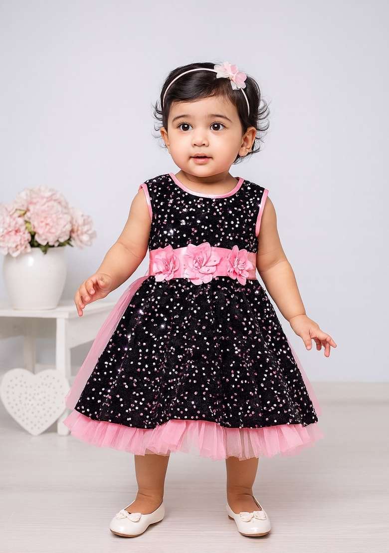 Wine Printed Net Dress For Girls - Indya