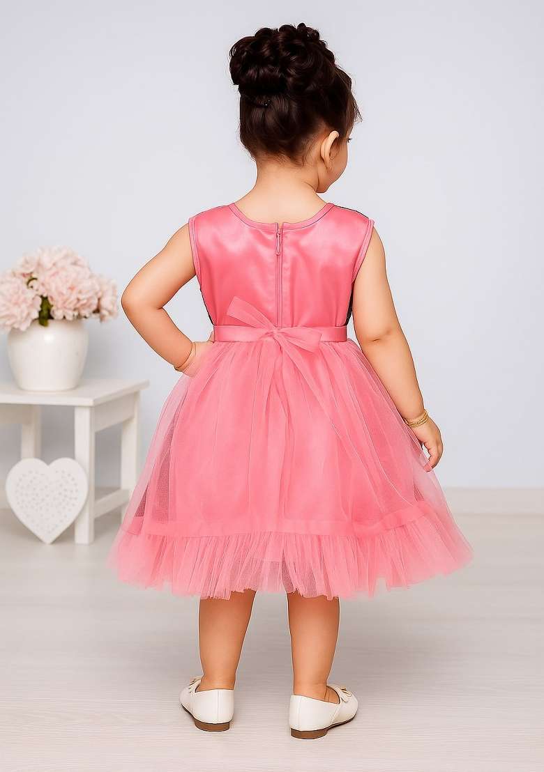 Wine Printed Net Dress For Girls - Indya