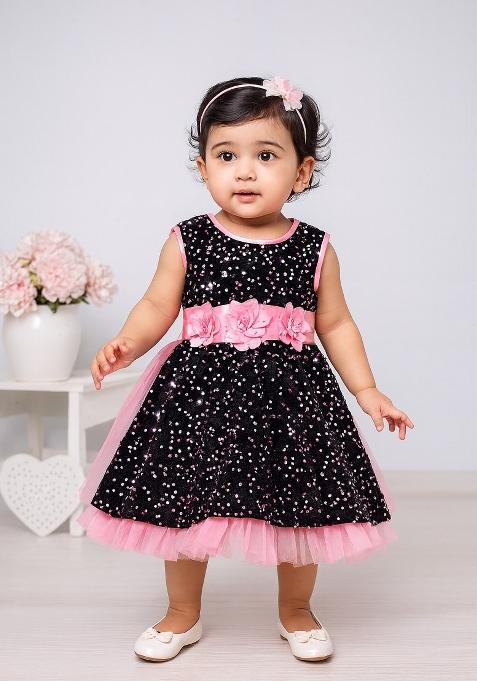 Wine Printed Net Dress For Girls
