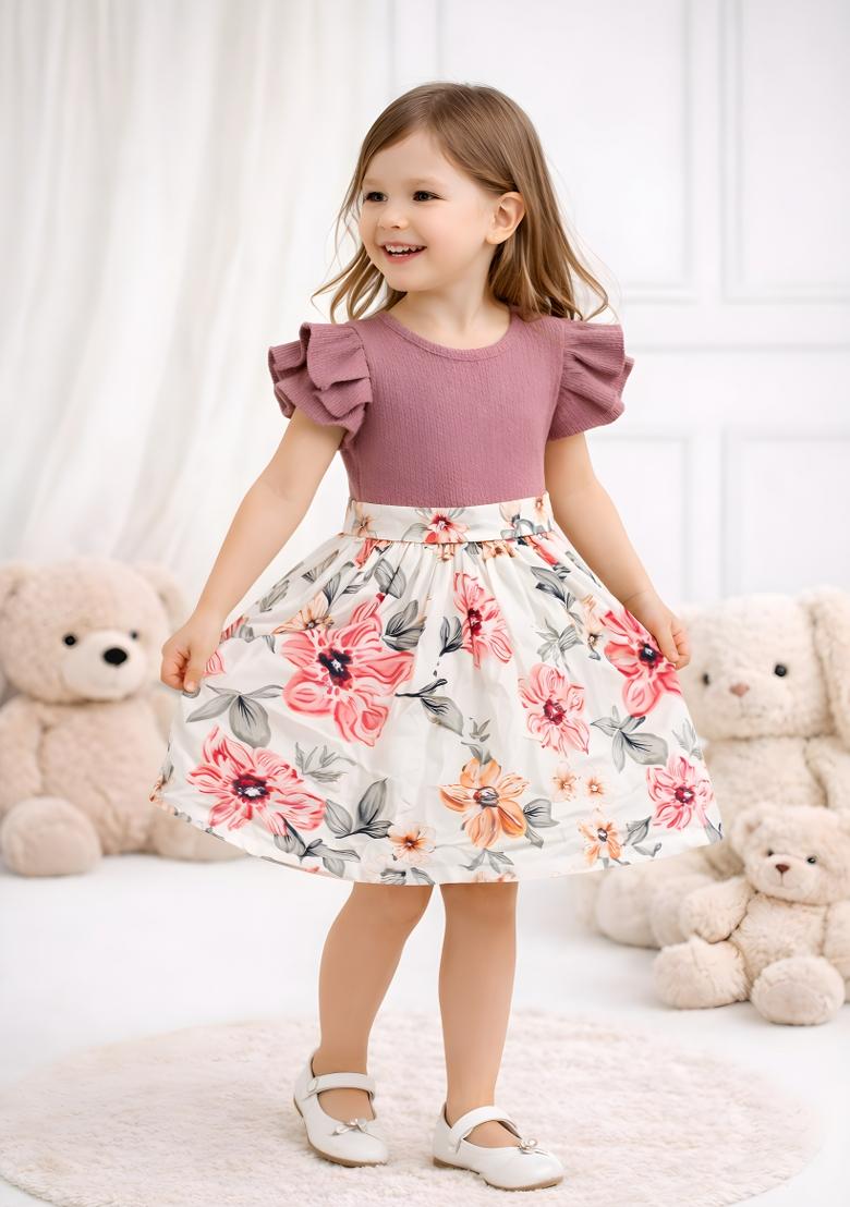 Multicolor Printed Viscose Dress For Girls - Indya