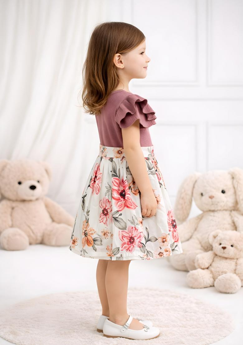 Multicolor Printed Viscose Dress For Girls - Indya
