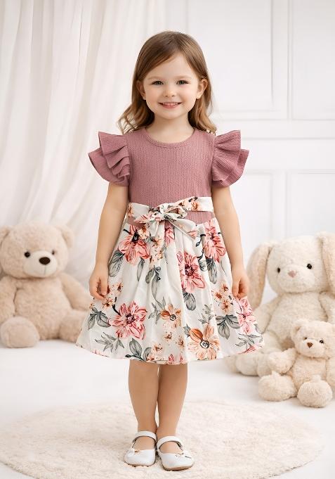 Multicolor Printed Viscose Dress For Girls