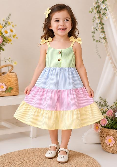 Multicolor Printed Cotton Dress For Girls