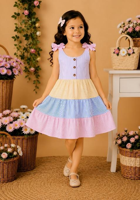 Multicolor Printed Cotton Dress For Girls