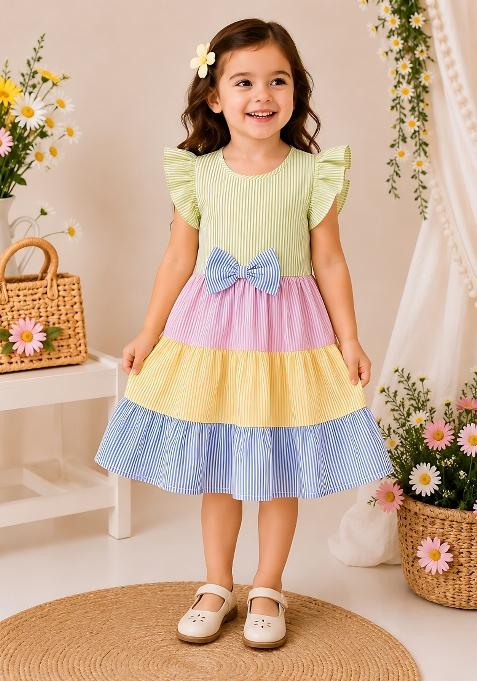 Multicolor Printed Cotton Dress For Girls