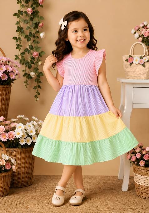 Multicolor Printed Cotton Dress For Girls