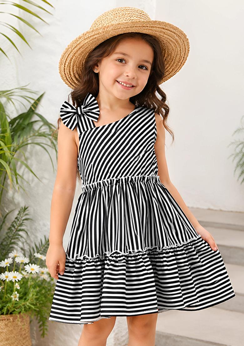 Black Printed Polyester Blend Dress For Girls - Indya